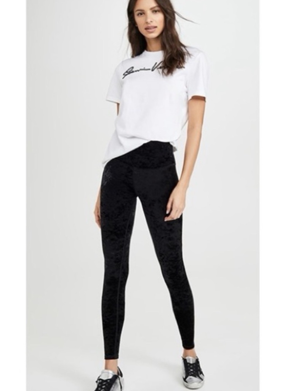 NEW! Good American Black Velvet Velour Full Length Leggings Holiday Size S